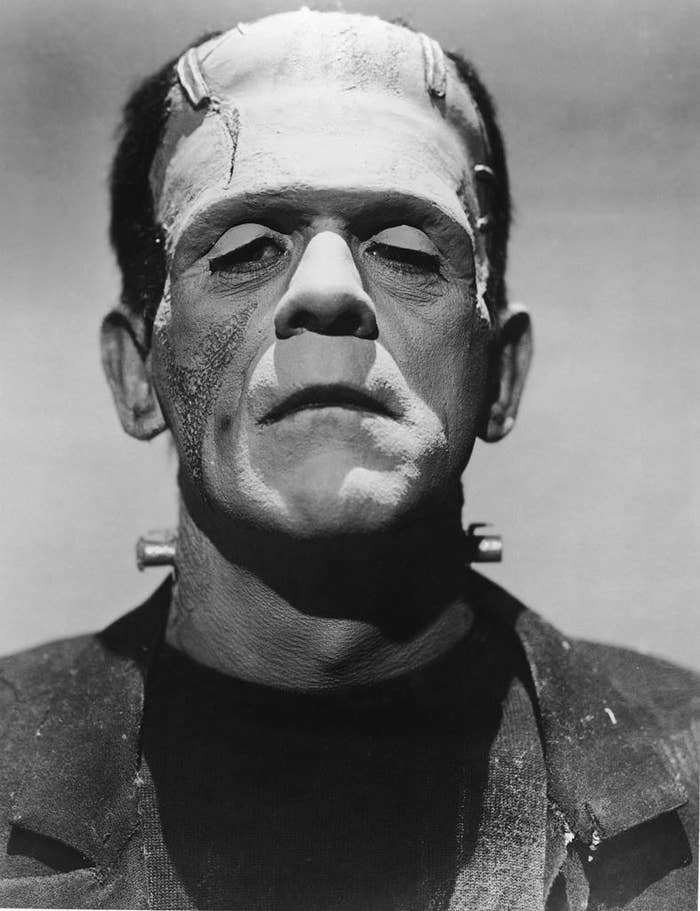 Boris Karloff in full makeup for his role as The Monster