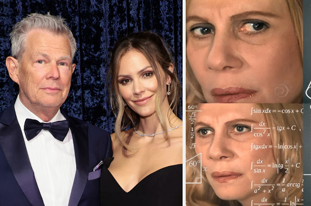 david foster and katharine mcphee next to a meme of a woman doing math