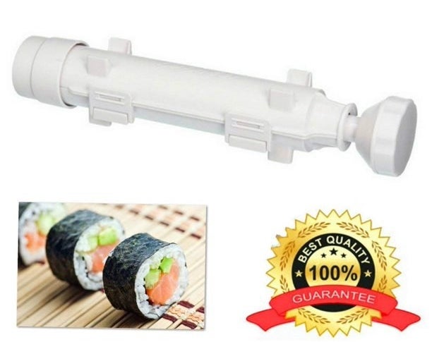 The white sushi maker and three sushi rolls