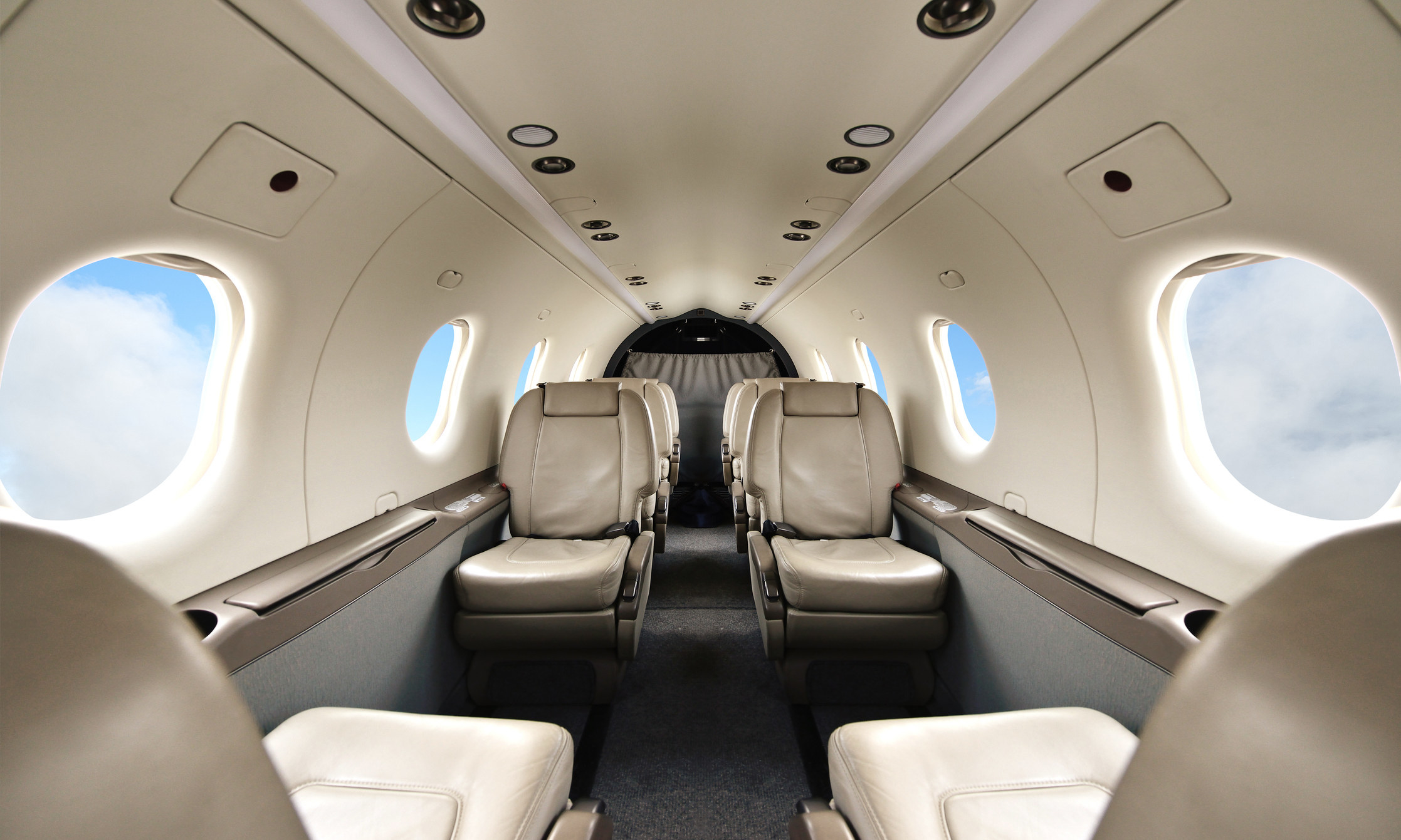 The inside of a private jet.