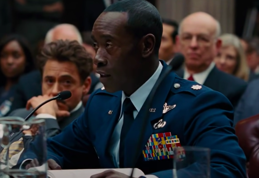 close up of Don Cheadle in a military uniform