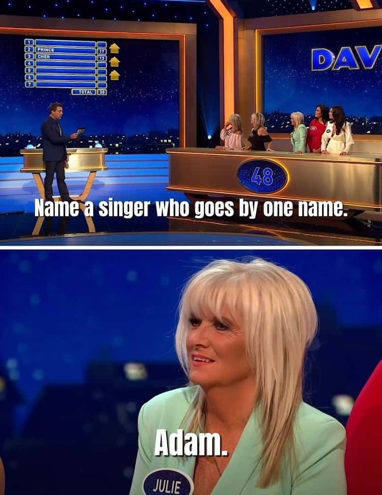 contestant answers &quot;adam&quot; to the question &quot;name a singer that only goes by one name&quot;