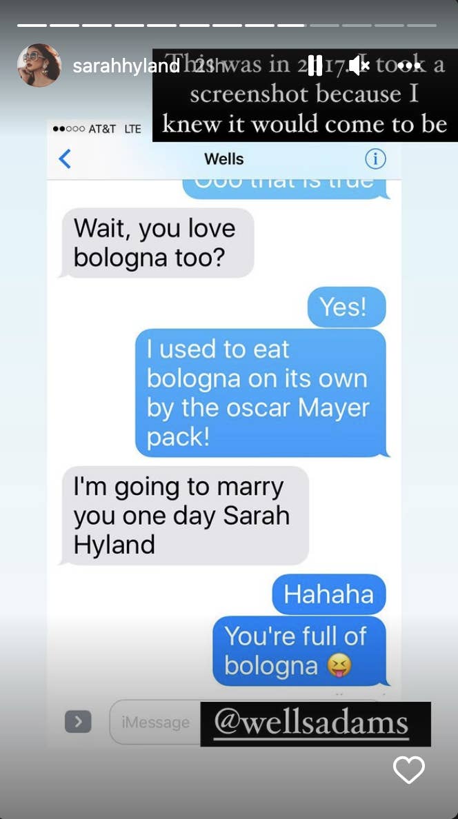 After realizing they both love bologna, Wells says &quot;I&#x27;m going to marry you one day Sarah Hyland&quot; to which she replies &quot;You&#x27;re full of bologna&quot;