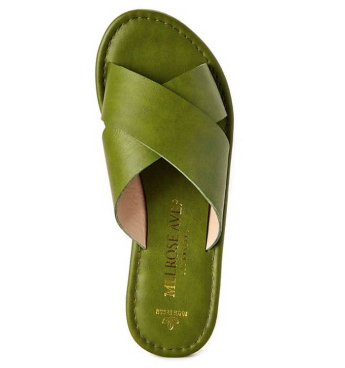 An olive faux leather crossband slide