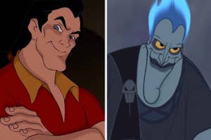 Gaston is on the left with Hades on the right