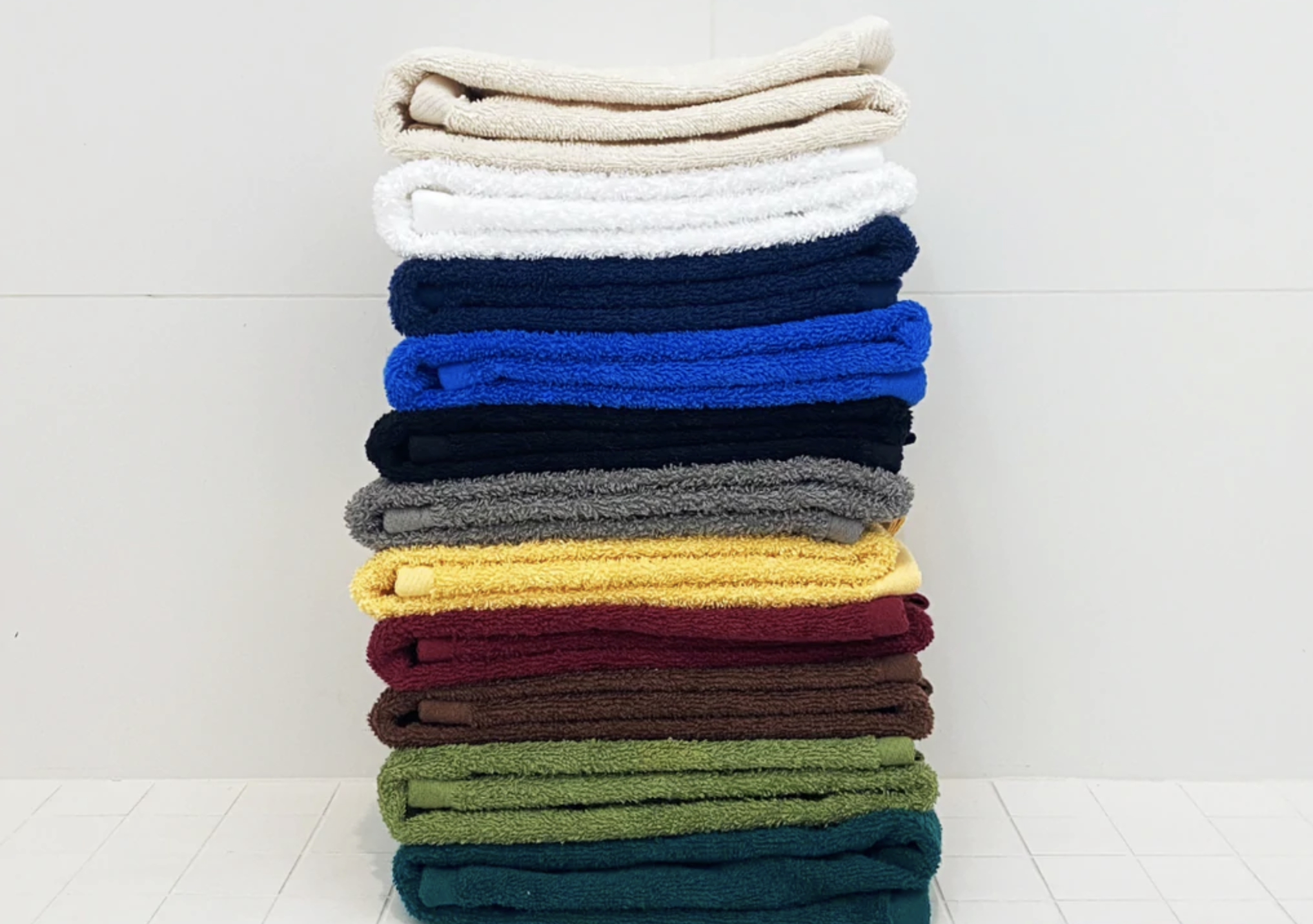 The towels in a variety of colors