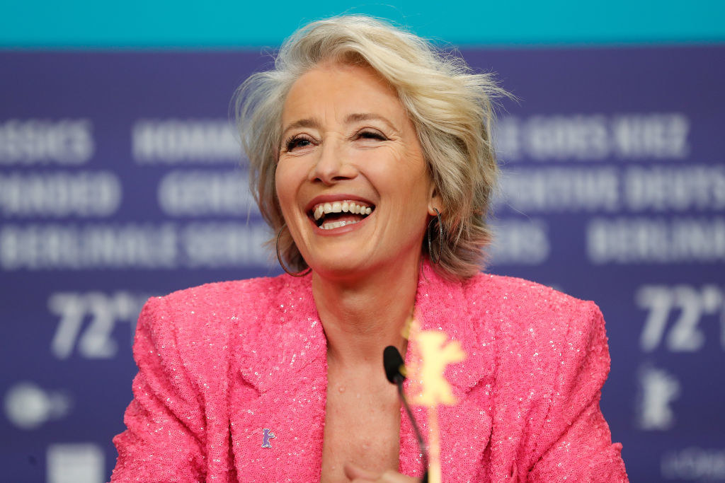Emma Thompson laughs while being interviewed
