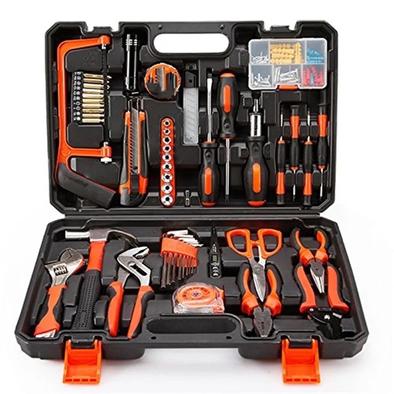 A black and orange tool case with tools