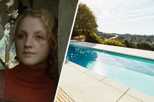 A close up of Luna Lovegood and a in ground pool