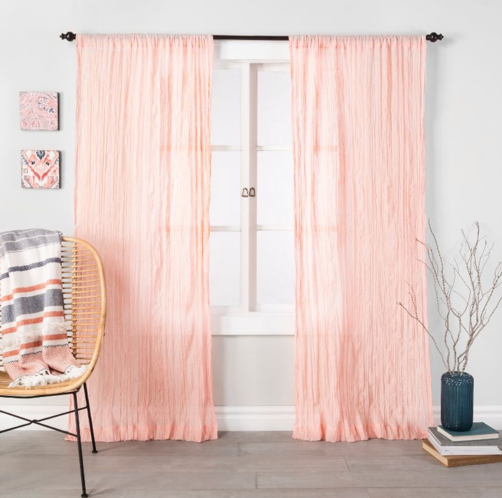 the curtains in blush pink