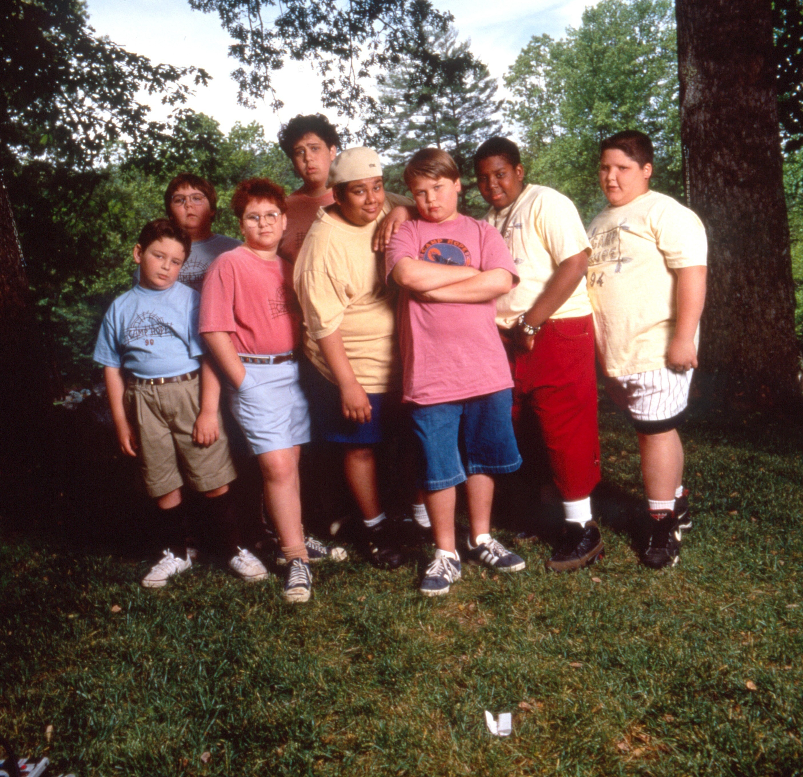 The cast of &quot;Heavyweights&quot; poses for a photo in the woods