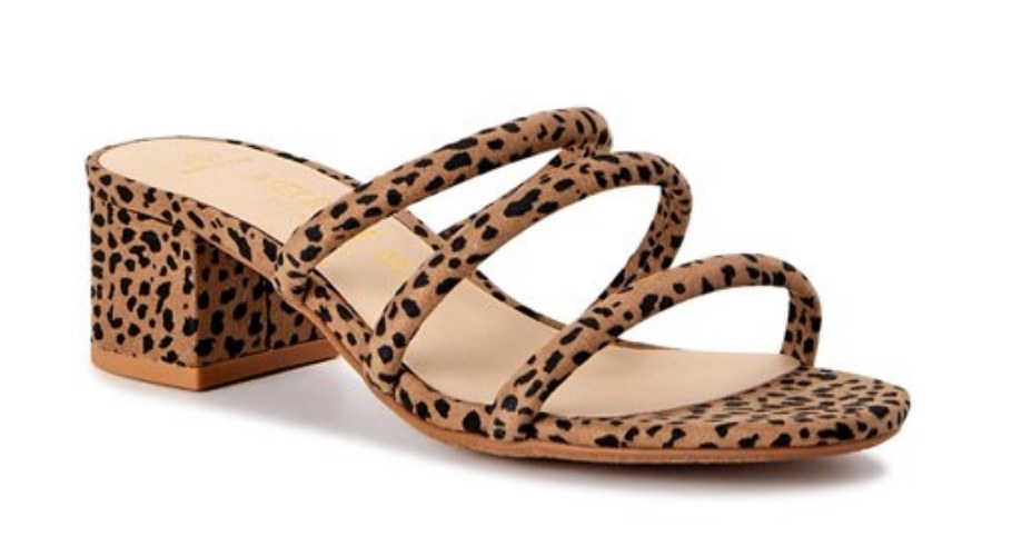 A cheetah print block heel mule sandal
