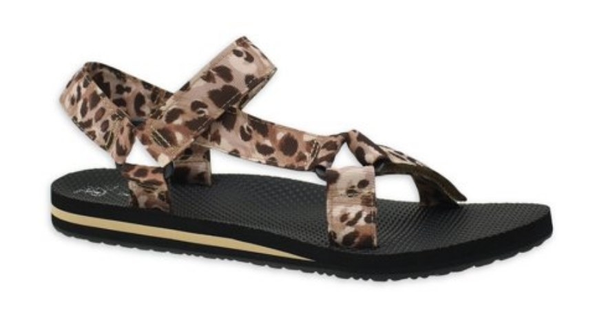 A pair of leopard print nature sandals