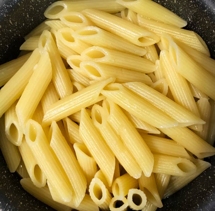 Cooked penne pasta