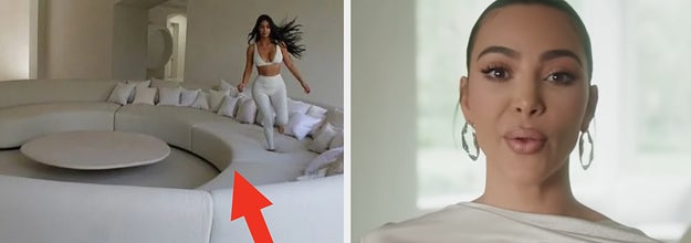 a large couch in kim kardashian's living room