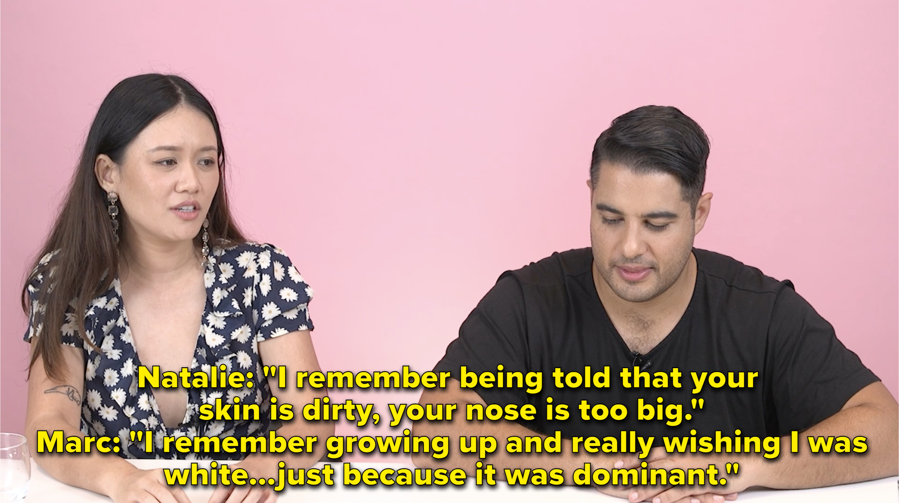 Natalie Tran and Marc Fennell talking about how kids at school would say that their skin was dirty and how they wished they were white
