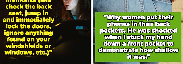 Woman in her car vs a woman wearing jeans and a phone in her back pocket