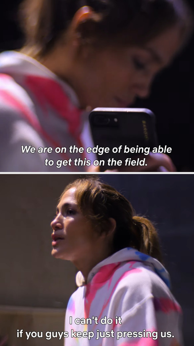 Jennifer saying they&#x27;re about to go on the field, but she can&#x27;t do it if people keep putting pressure on her