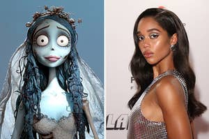 the corpse bride on the left and laura harrier on the right