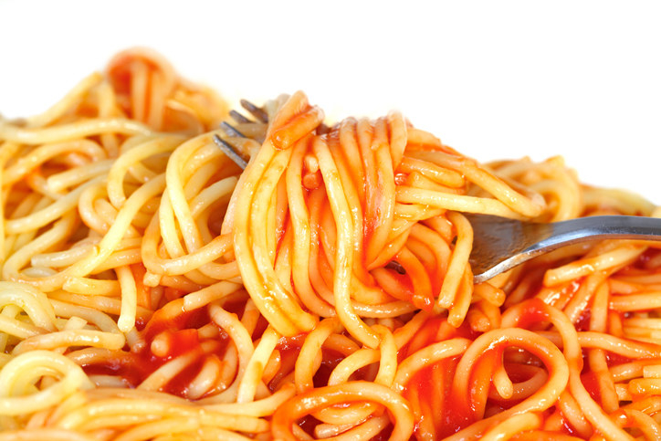 Spaghetti with a fork through it