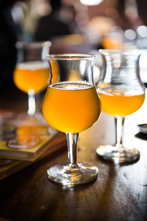 Glasses of Belgian beer on a table