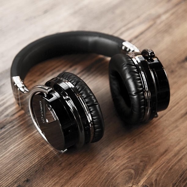 black and silver over-ear headphones