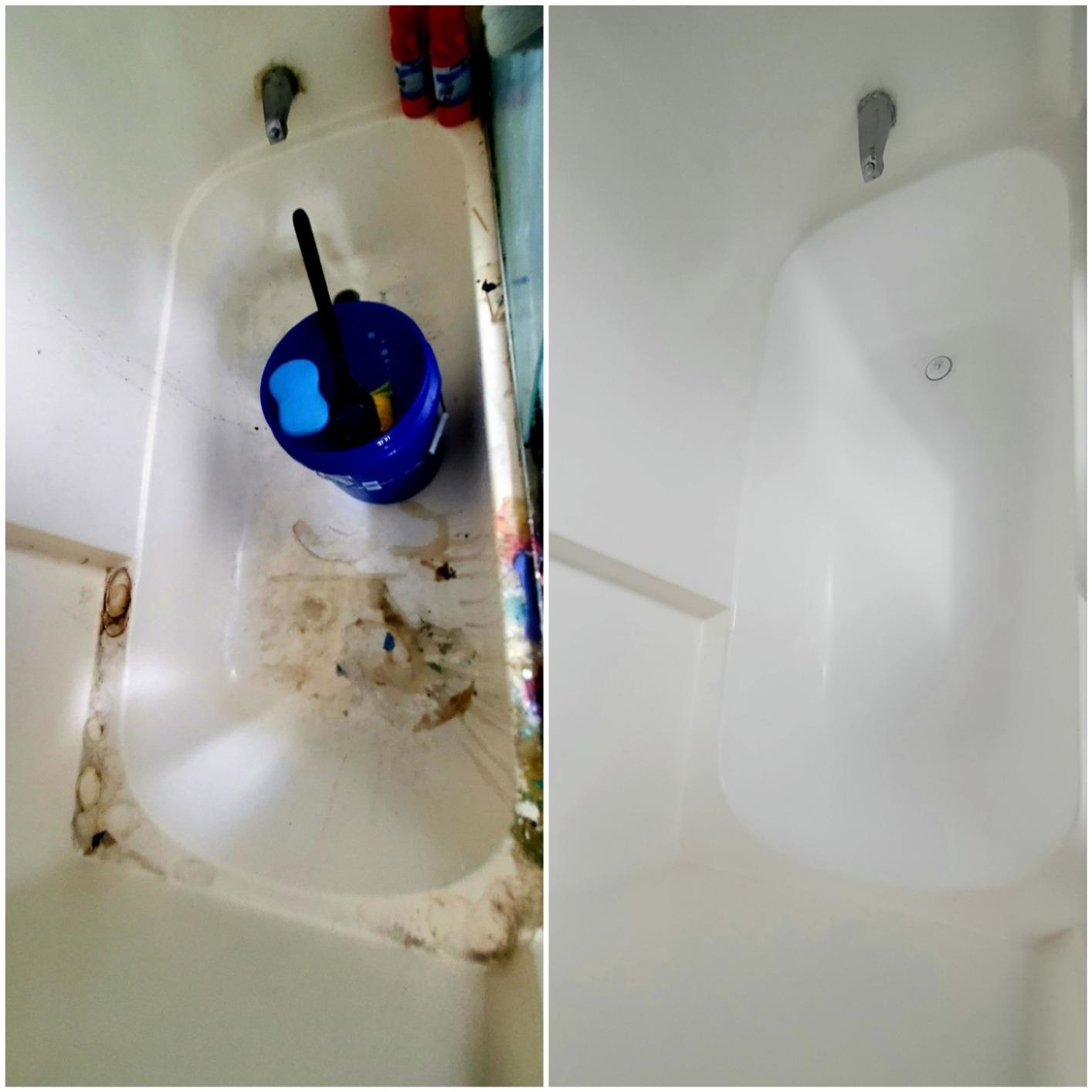 before: reviewer&#x27;s grimy, rusted tub; after: the same tub, now all shiny and white