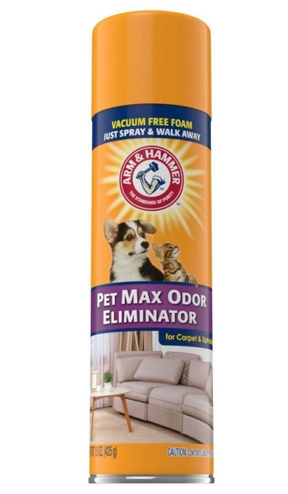 A bottle of Arm and Hammer pet odor eliminator