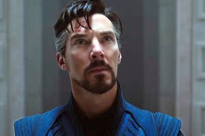 A close up of Stephen Strange as he stands before the Illuminati