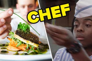 A chef is on the left with kel from "Good Burger" on the right labeled, "chef"
