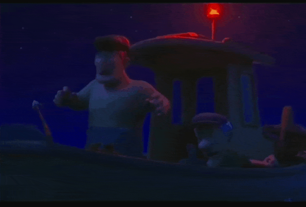 Fisherman throwing a harpoon at Alberto