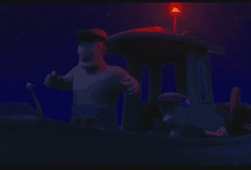 Fisherman throwing a harpoon at Alberto