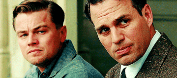 Leonardo DiCaprio as Teddy Daniels and Mark Ruffalo as Chuck Aule shaking their heads in &quot;Shutter Island&quot;