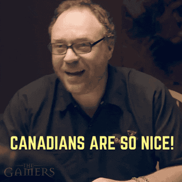 Man saying Canadians are so nice and getting slapped by another man saying he knows