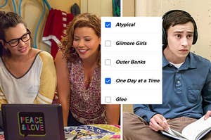 Penelope Alverz sits next to her daughter, Elena, as they look at a laptop and Sam sits on the floor wearing headphones