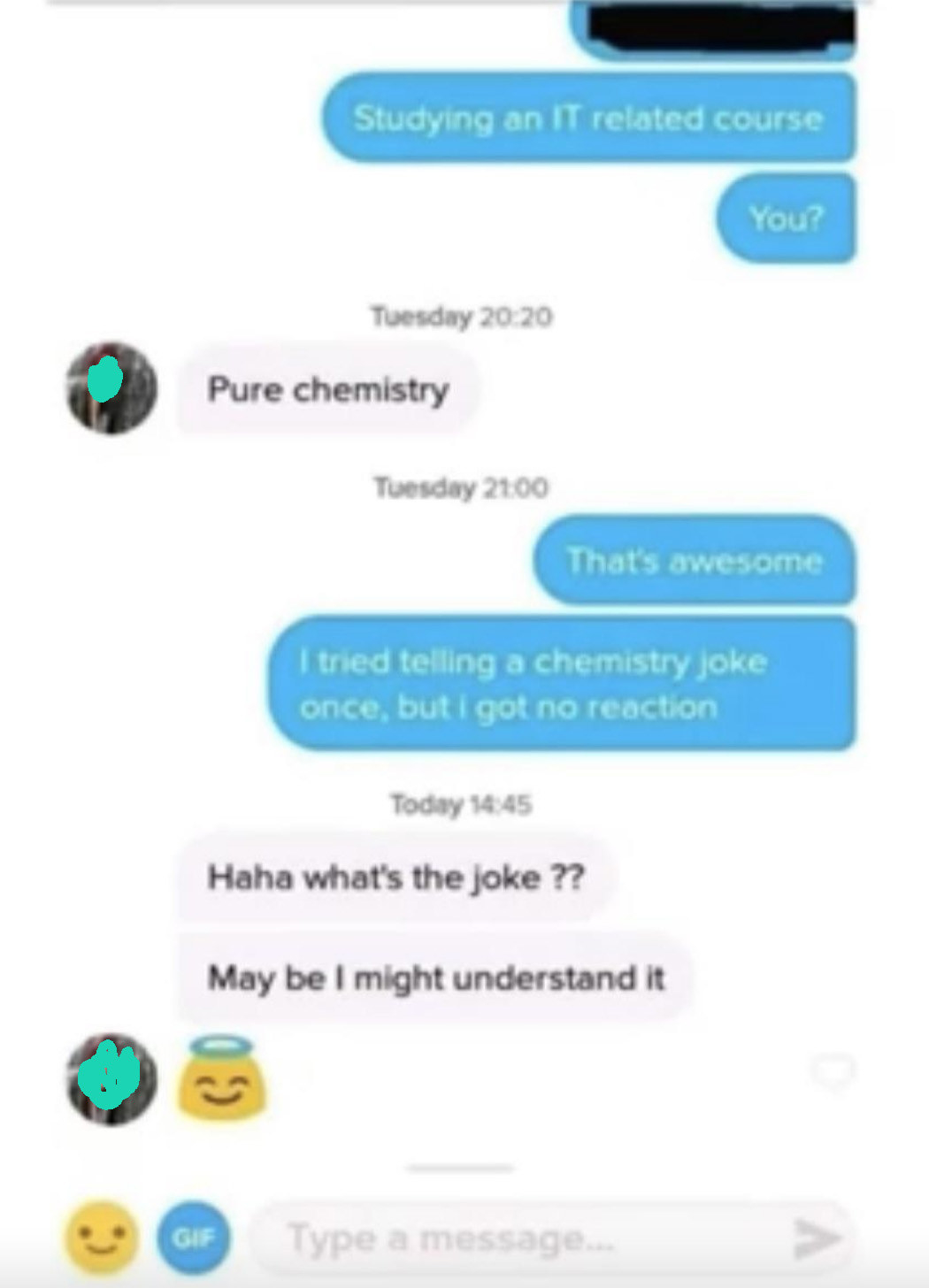 Text exchange with the last message saying, &quot;Haha what&#x27;s the joke?? May be I might understand it.&quot;