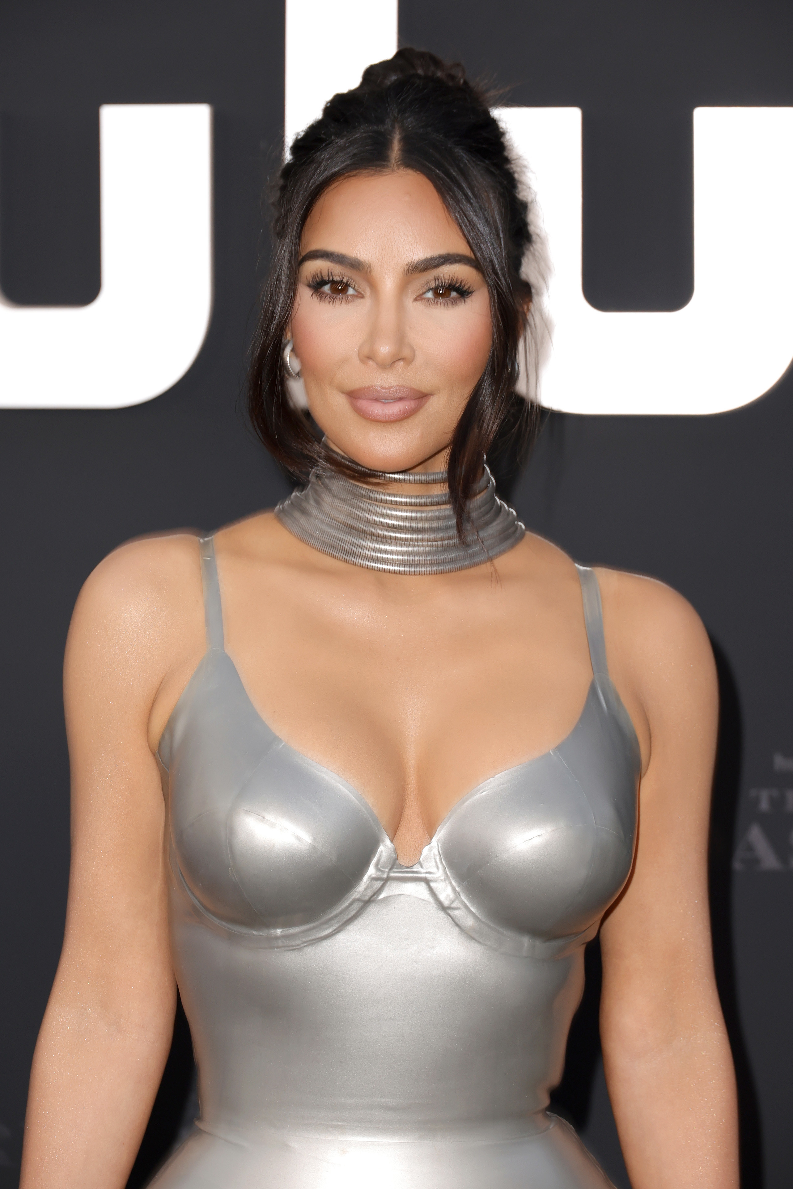 Kim Kardashian poses at &quot;The Kardashians&quot; premiere on April 07, 2022