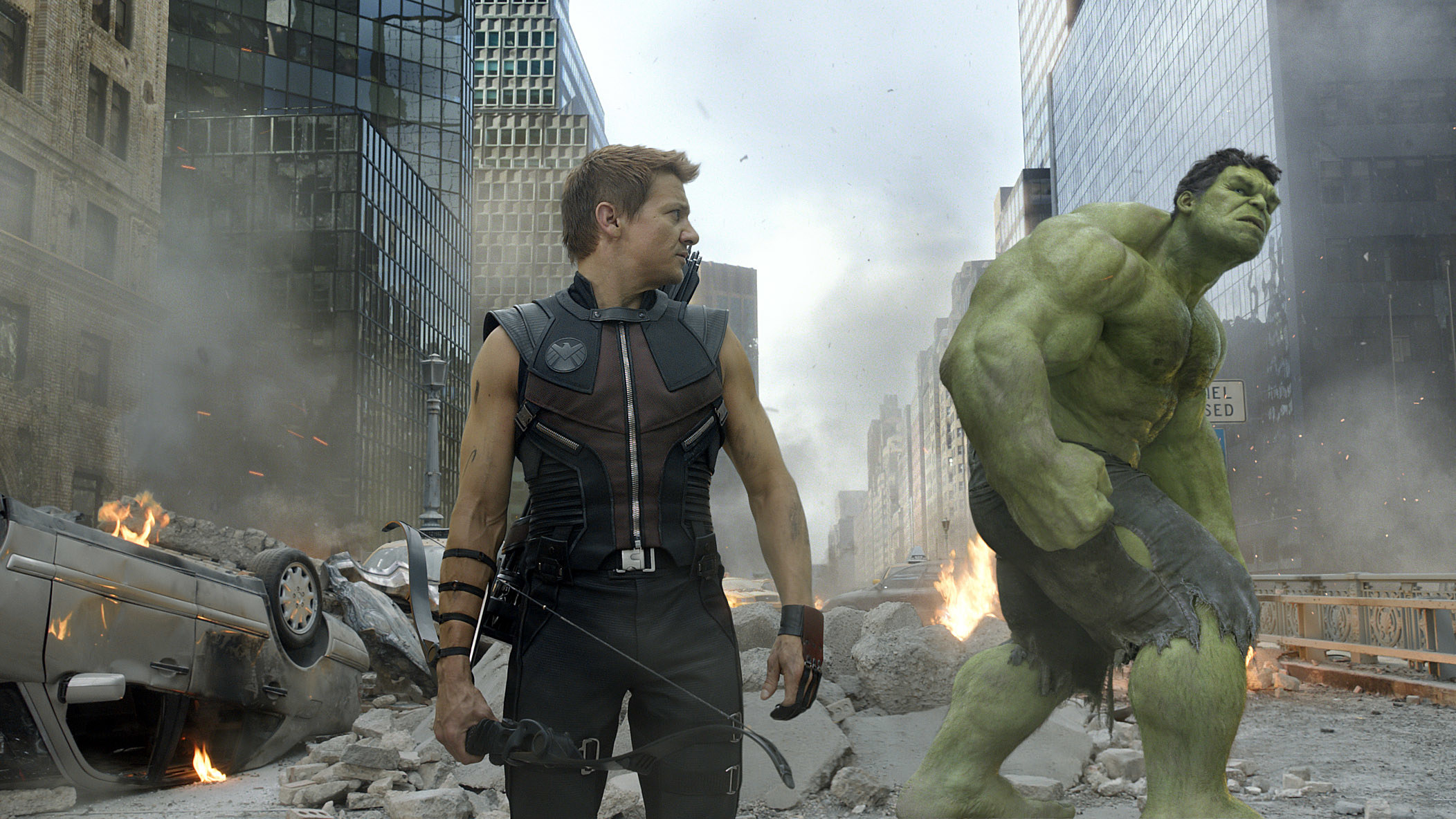 Jeremy Renner and Mark Ruffalo as Hawkeye and the Hulk in &quot;The Avengers.&quot;