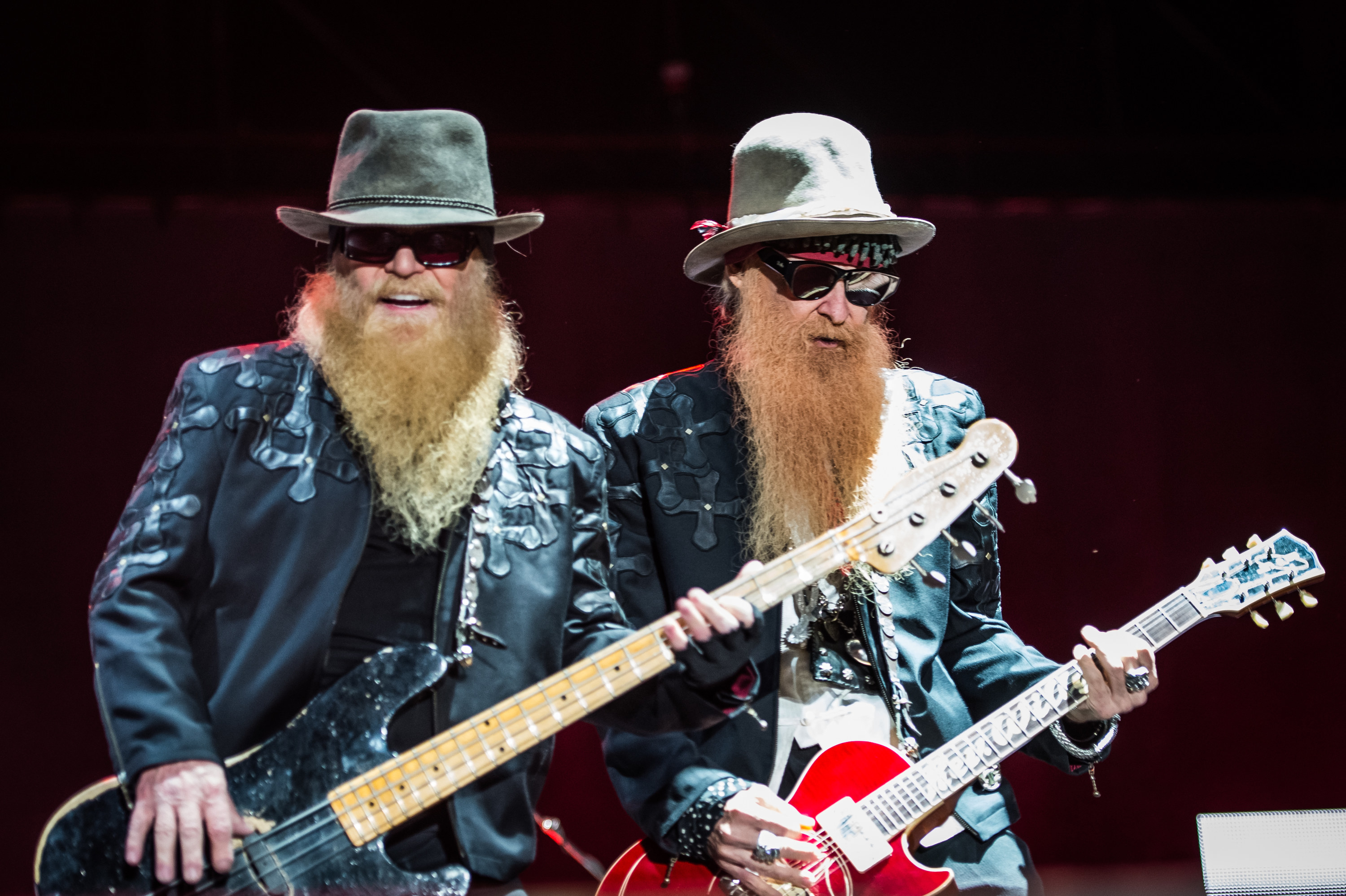 ZZ Top members Dusty Hill and Billy Gibbons are pictured as they perform live at Alfa Romeo City Sound in 2014