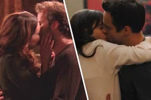Lorelai Gilmore kisses Luke Danes and Nick Miller kisses Jess Day