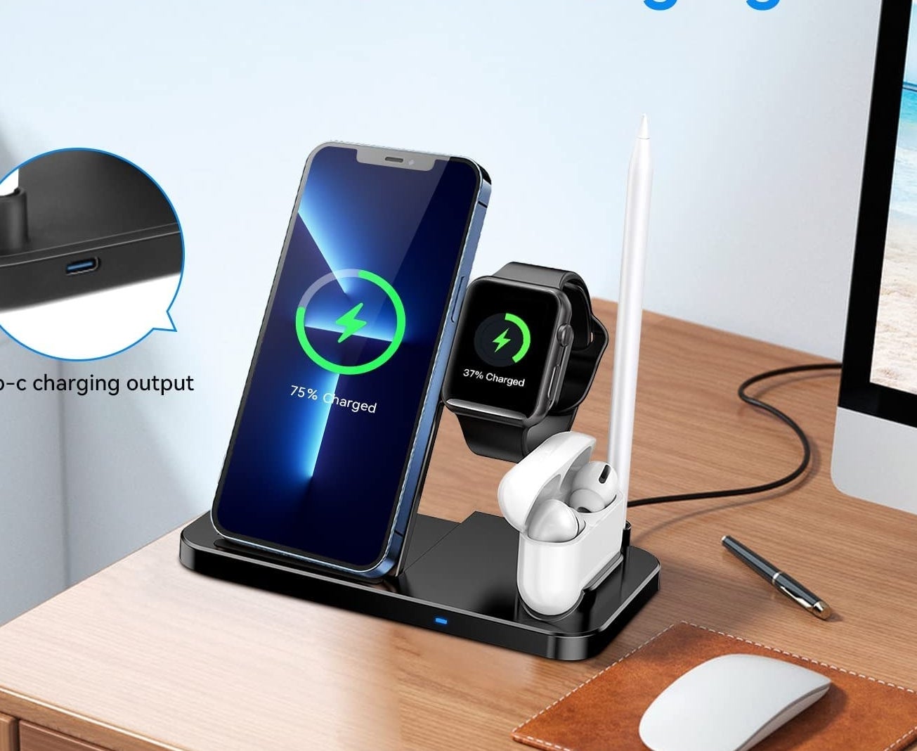 A charging dock on a desk