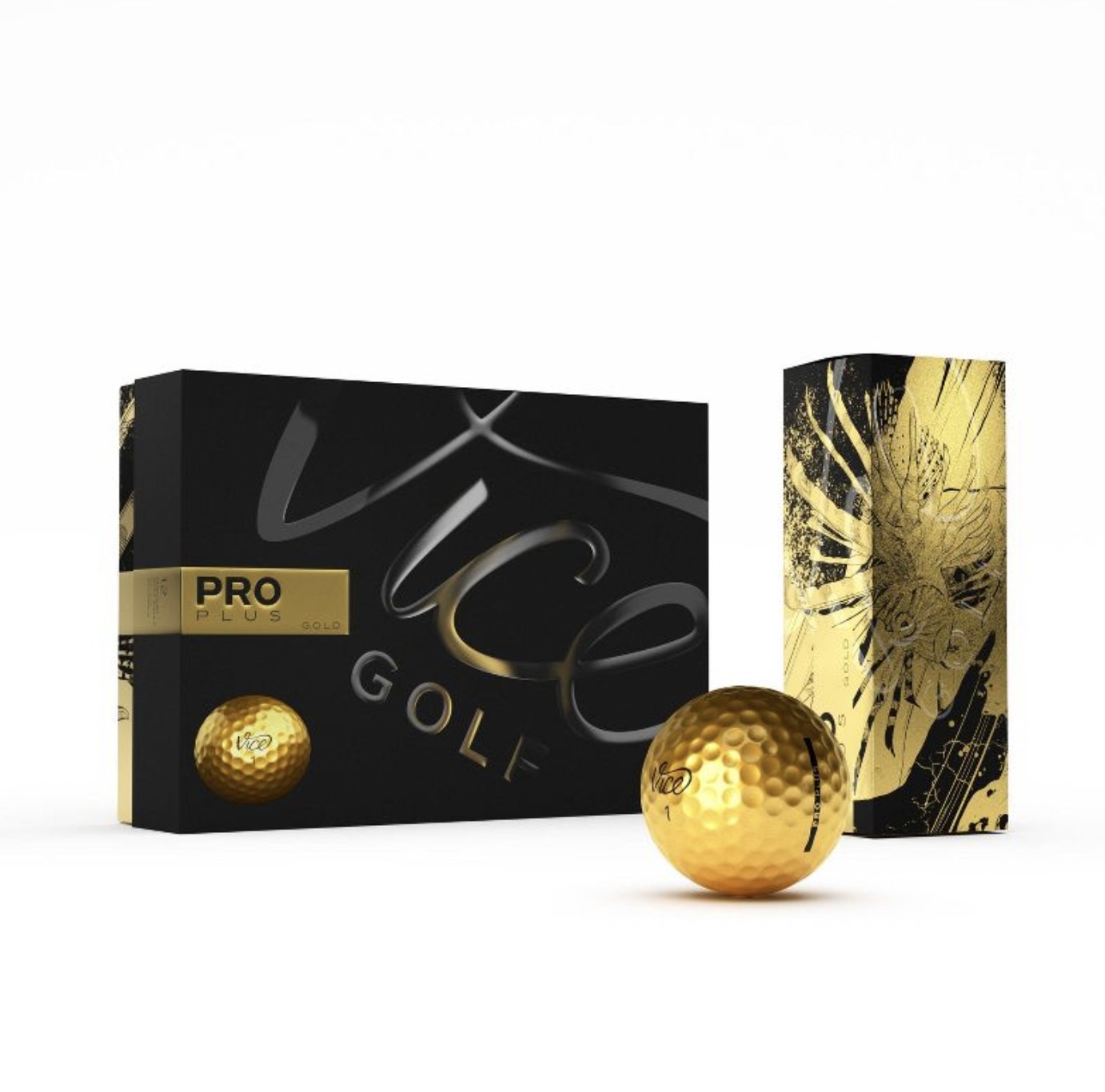 the gold Vice golf ball