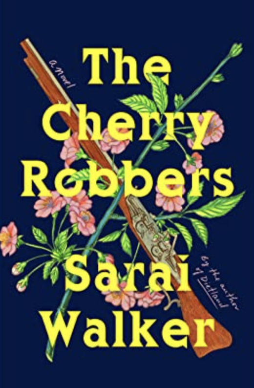 &quot;The Cherry Robbers&quot; cover illustration with flowers and a rifle