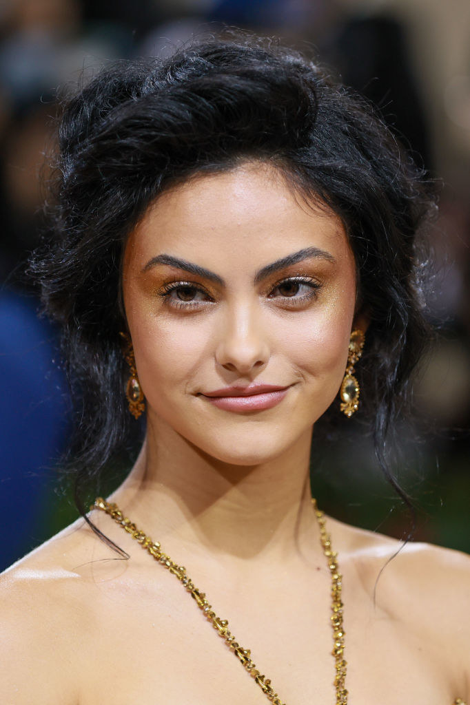 A closeup of Camila Mendes from the neck up
