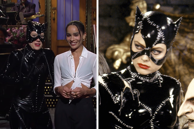 Kate mckinnon imitating michelle pfieffer with zoë kravitz on SNL