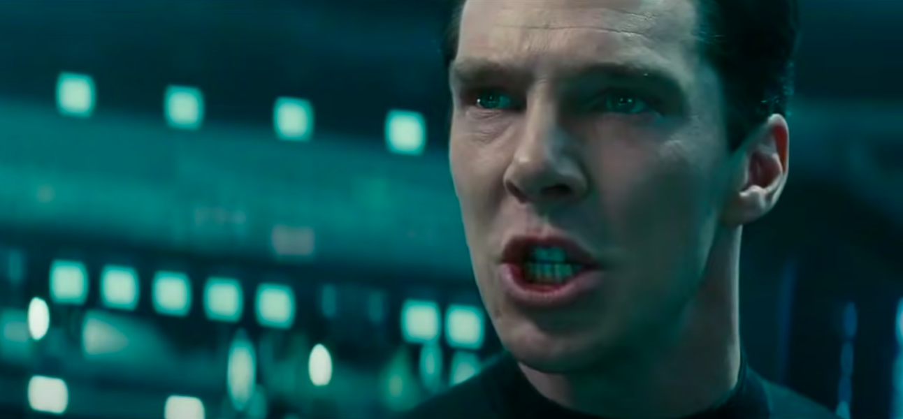 Benedict looking intense in a scene from the movie