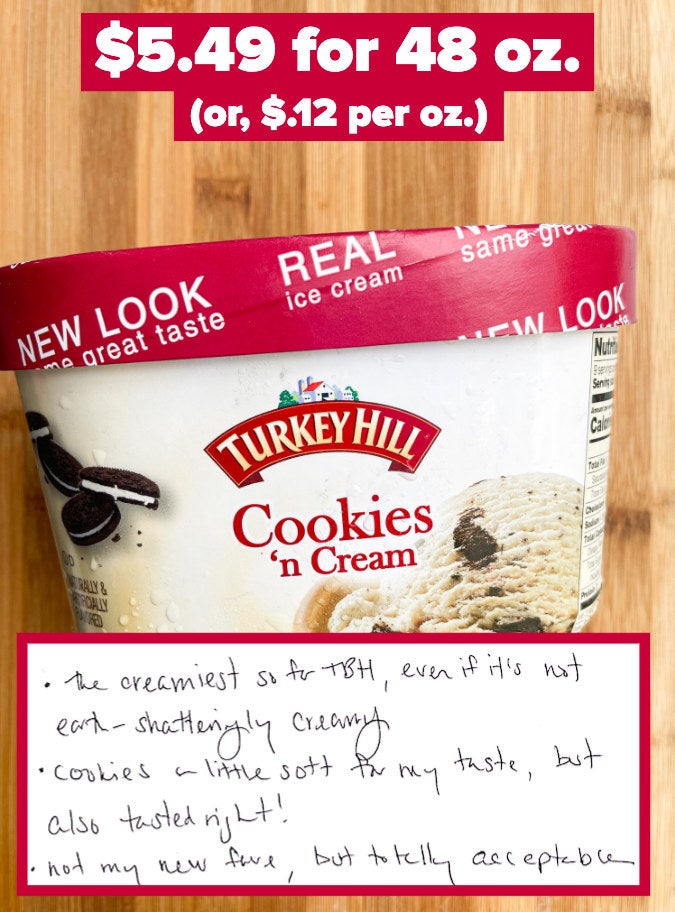 Turkey Hill ice cream with text that reads, &quot;Not my new fave, but totally acceptable&quot;