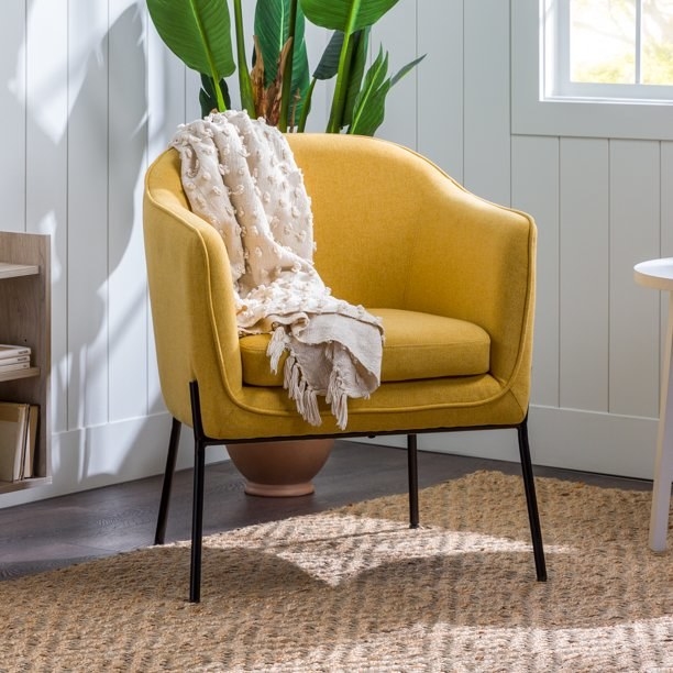 the mustard yellow fabric accent chair