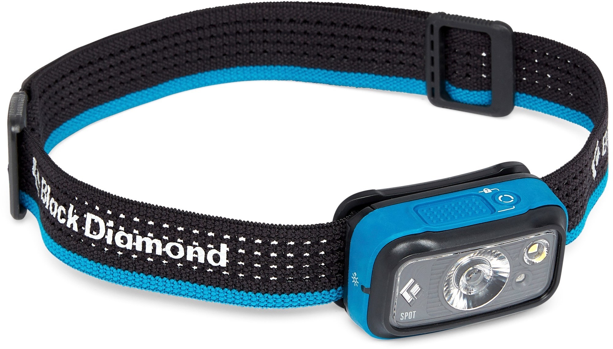 blue and black headlamp with adjustable band