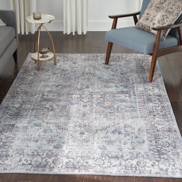 the gray and light blue rug